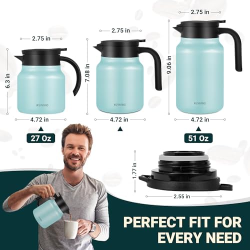 Small Insulated Coffee Carafe, 27 oz, Keeps Hot for 12H, Blue - Image 4