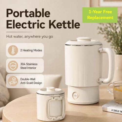 Small Electric Kettle, 0.6L Foldable Travel Kettle, Stainless Steel Inner Dual Heating Modes, Compact Hot Water Kettle for Travel, Camping, Office - Image 2