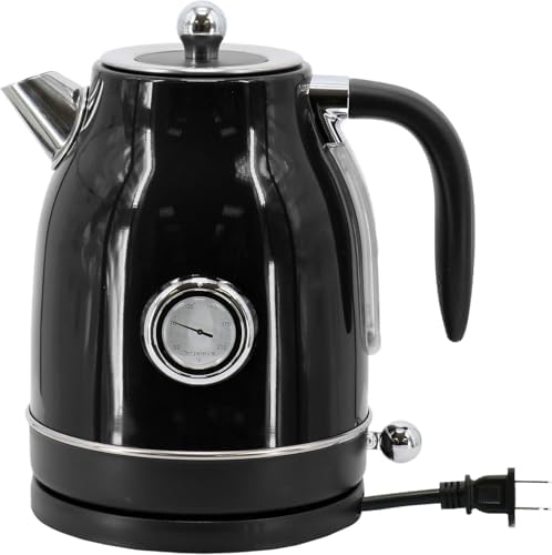 1.8 Quart Electric Tea Kettle and 2 Slice Toaster Combo, Retro Kitchen Appliance Set with Adjustable Browning and Water Temperature Gauge (Black) - Image 4