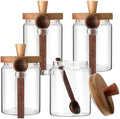 Remerry Set of 4 Glass Jar with Wooden Lid and Spoon, 20 oz Coffee Bean Tea Sugar Jar Set, Clear Airtight Spice Canisters Glass Food Storage Kitchen Containers for Coffee Bean Tea Sugar by Remerry