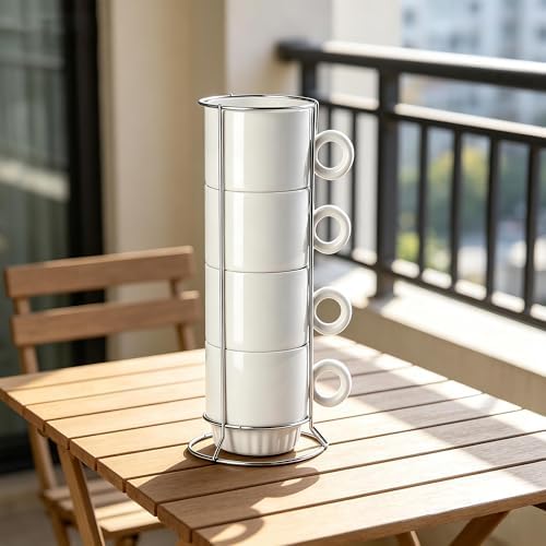 16pcs 9oz Sublimation Stackable Coffee Mugs with Stand, Blank Mug Set Bulk for Sublimation, White Plain Ceramic Mug Cups for Latte, Tea, Milk, Hot Cocoa, Drinks (4 Set of 16 Pcs Mugs) - Image 7