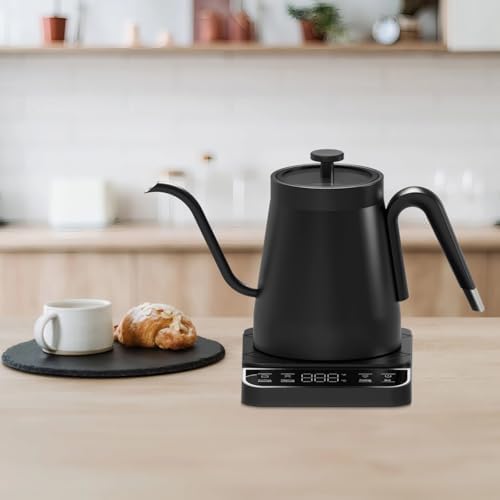 Gooseneck Electric Kettle with Temperature Control, 1L Stainless Steel, Fast Boil, Ergonomic Handle, Ideal for Pour-Over Coffee, Precise Flow Control, Digital Display, Black (US Rule) - Image 4