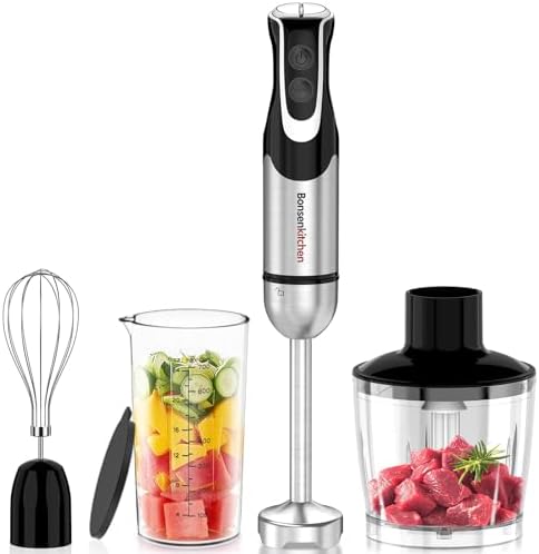 Bonsenkitchen Immersion Blender with Food Processor,12 Speeds & Turbo Mode by Bonsenkitchen