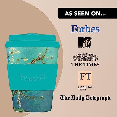 Ecoffee Cup 12oz (350ml) Van Gogh Reusable Coffee Cup – PLA Plant-Based Travel Mug with Silicone Lid, Melamine Free & Dishwasher Safe – Almond Blossom - Image 5