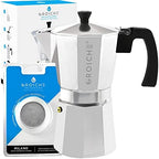 GROSCHE Milano Stovetop Espresso Maker Moka pot 9 espresso Cup - 15.2 oz Silver and 3 Replacement Seals Gaskets Bundle Stove top coffee maker Moka Italian espresso coffee maker and replacement gaskets by GROSCHE