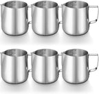 Honeydak 6 Pcs Milk Frothing Pitcher 304 Stainless Steel, 12oz, Silver by Honeydak