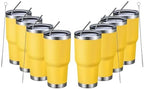 MEWAY 30oz Insulated Tumbler With Lids and Straws,Stainless Steel Double Vacuum Coffee Tumbler Cup, Brush, Durable Powder Coated Coffee Cup for Cold & Hot Drinks, Office, Travel(Yellow,8 PACK) by MEWAY
