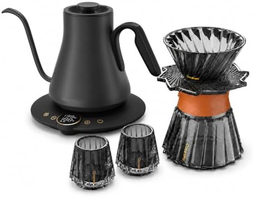 Cocinare Gooseneck Electric Kettle & Pour Over Coffee Set, ±1°F Temperature Control, 1500W 0.9L Kettle, Coffee Dripper, 550 ml / 18.6 oz Server & 2 Tasting Cups by Cocinare