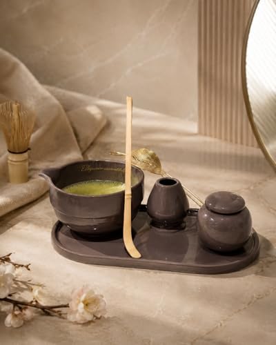 Dark Taupe 7-Piece Matcha Tea Set with Bowl & Bamboo Whisk - Image 5