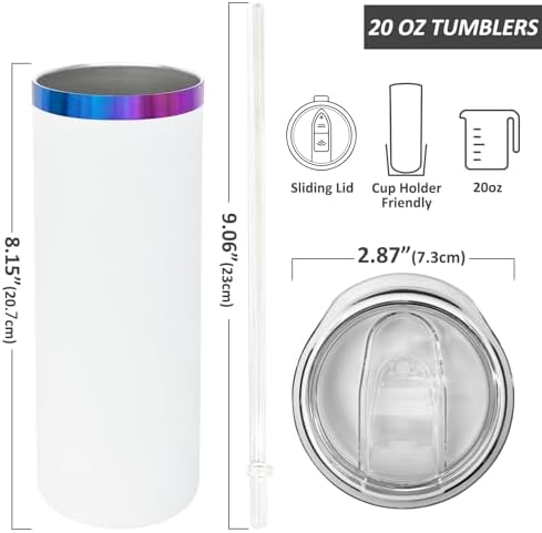 20 oz Skinny Tumblers Bulk with Lids and Straws White,4 pack - Image 2