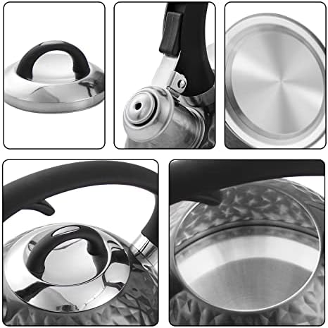 Copper Tea Kettle Stainless Steel Teapot Whistling Kettle Unique Button Control Kettle Outlet Loud Whistle Food Grade Teapot 3.2 Quart / 3 Liter (Black) - Image 2