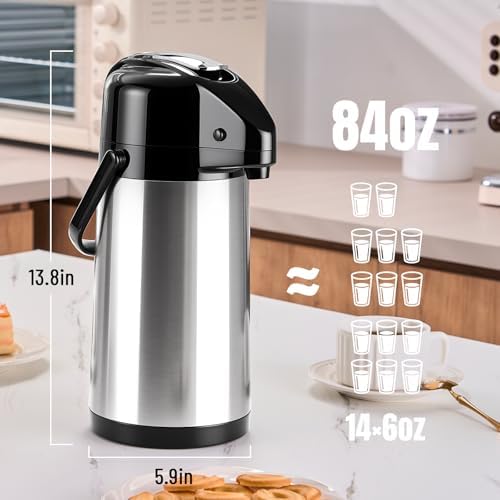 PARACITY Coffee Carafe with Pump, 84.5 oz Stainless Steel Airpot Dispenser - Image 2