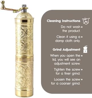 Handmade Turkish Pepper & Coffee Grinder, Refillable Turkish Spice Mill with Adjustable Coarseness, Manual Coffee Mill with Handle, Coffee Grinder Metal with Hand Crank 22 cm-8.66 inch (Yellow) - Image 6