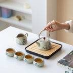 Chinese Gongfu Tea Set, 7-Piece Ceramic Set with Landscape Design, Travel Case, Spill-Proof Tray, Gift Box - Image 4