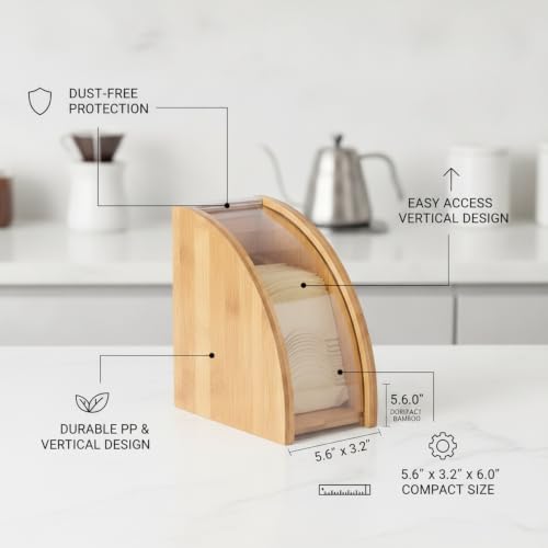 Coffee Filter Storage Box for Pour Over, PP Plastic and Bamboo Container with Vertical Design (1 PC) - Image 5