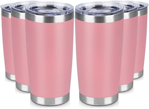 20 oz Tumbler Stainless Steel Tumblers Bulk with Lid Double Wall Insulated Coffee Tumbler Cups for Hot & Cold Drinks Powder Coated Travel Coffee Tumbler Mug Metal (Rose Pink, 6 pack) by VQRRCKI