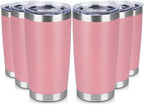 20 oz Tumbler Stainless Steel Tumblers Bulk with Lid Double Wall Insulated Coffee Tumbler Cups for Hot & Cold Drinks Powder Coated Travel Coffee Tumbler Mug Metal (Rose Pink, 6 pack) by VQRRCKI