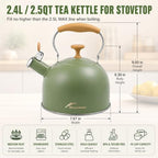 Whistling Tea Kettle, 2.5 Qt Stovetop Teapot, Olive Green - Image 3