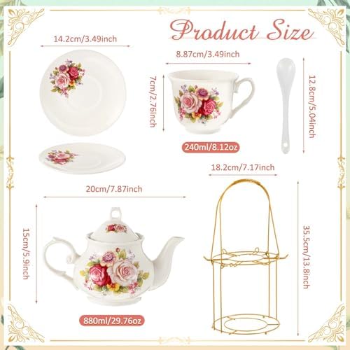 Zhehao 20 Pcs Porcelain Tea Set for Adult, with Metal Holder, Modern - Image 2