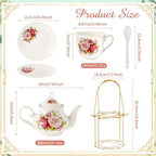 Zhehao 20 Pcs Porcelain Tea Set for Adult, with Metal Holder, Modern - Image 2