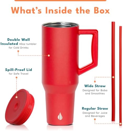 Elemental Spill Proof 40oz Insulated Tumbler with Handle & Straw Travel Mug - Image 3