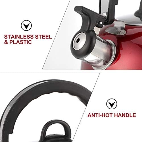 DOITOOL 3 Quart Red Tea Kettle for Stove Top Whistling Teapot - Image 4