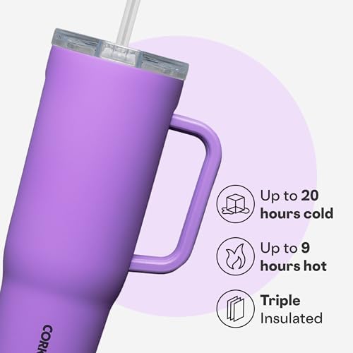 Corkcicle Cruiser Tumbler with Handle & Straw, 40 oz, Varsity Purple - Image 3