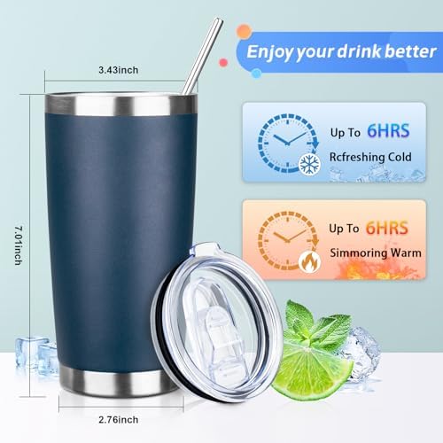 20oz Tumbler with Straw and Brush, Stainless Steel Vacuum Insulated tumbler, Double Wall Insulated Coffee Tumbler for Outdoor, Home, Travel,Office (Navy Blue,4pcs) - Image 2