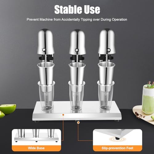 Three Head Milk Maker Machine,Commercial Heavy-Duty Triple Spindle Drink Mixer Triple Heads Maker Ice Cream Mixer Smoothie Frappe Machine for Dessert Beverage Shops 300W - Image 7