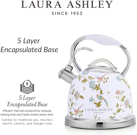 Laura Ashley Elveden White Whistling Tea Kettle Stovetop,Tea Pot for Stove - Image 5