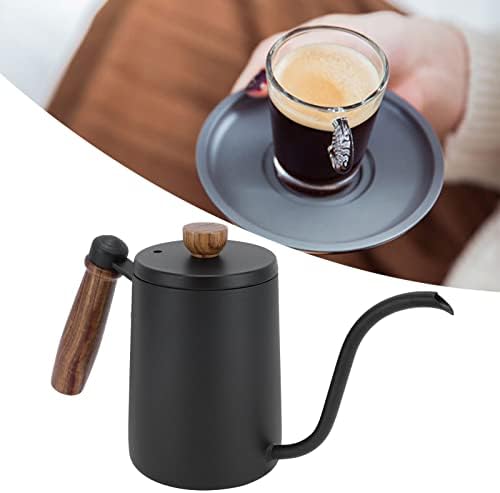 Pour Over Coffee Kettle, 600ml Small Gooseneck Kettle Long Gooseneck Spout Stainless Steel Tea Kettlee with Wood Handle Coffee Cafe Kettlee for Home Cafe Office (Black) - Image 5
