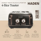 Haden Dorset 4 Slice Wide Slot Stainless Steel Bread Toaster, Black/Pewter - Image 2