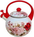 Whistling Enamel Stovetop Tea Kettle, Classic Enameled Steel Kettle with Ergonomic Anti-Scald Handle, Floral Teapot(Red) by Unknown