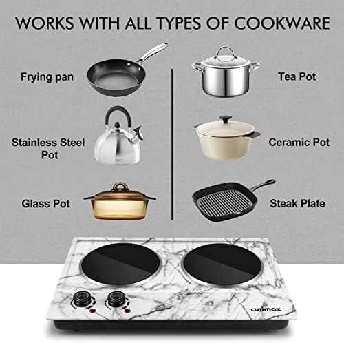 CUSIMAX Hot Plate, 1800W Double Burner Hot Plate for Cooking, White Marble - Image 3
