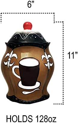 ACK Tuscany Hand Painted Fleur De Lis Coffee Design Collection Ceramic Cookie Jar with Lid, Food Storage Jar, Kitchen Décor, Snack Storage Container for Cookie, Candy - Image 4