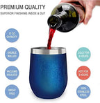 CHILLOUT LIFE 12 oz Stainless Steel Wine Tumblers 4 Pack - Double Wall Vacuum Insulated Wine Glasses Cups with Lids and Straws Set Keeping Cold & Hot for Coffee, Beer, Ice Cream - Blue Sparkle - Image 2