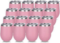 DOMICARE Stainless Steel Wine Tumbler Bulk with Lid, Personalized Insulated Tumblers Set, 12oz Travel Coffee Cups Pack of 16, Pink by VisittheDOMICARE