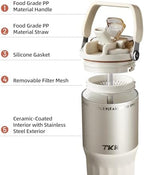 TKK 24 oz Ceramic Coated Tumbler with Straw Lid, 18/10 Stainless Steel Vacuum Leakproof Double Walled Car Cup with Handle & Tea Infuser& Dishwasher Safe, for Hot & Cold Drinks,Porcelain White - Image 3