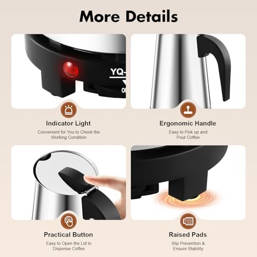 Coffee Pot with Electric Stove, Stainless Steel Moka Espresso Pot Maker, Induction Italian Coffee Machine for Offices, Restaurants, Lounge Bars, Cafes (300, Milliliters) - Image 6