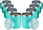 MEWAY 12oz Coffee Mug With Handle 8 Pack Bulk,Stainless Steel Insulated Travel Tumblers With Sliding Lid,Double Wall Vacuum Camping Cup for Hot & Cold Drinks Tea (Light Green,Set of 8) by MEWAY