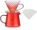 Bincoo Glass Pour Over Coffee Maker Set, Glass Coffee Server Set 600ML, Glass Drip Coffee Pot with Dripper,Paper Filter (Red) by Bincoo