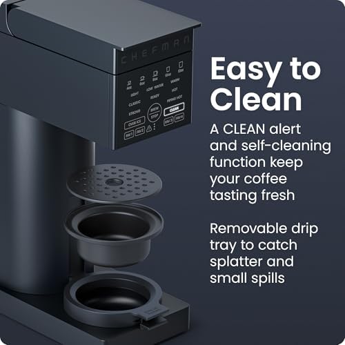Chefman Caffeinator Single Serve Coffee Maker, Brew Kcups & Grounds, Drip Coffee Machine with Brew Strength Settings, Iced Coffee Function, 45 oz. Removable Water Reservoir - Image 6