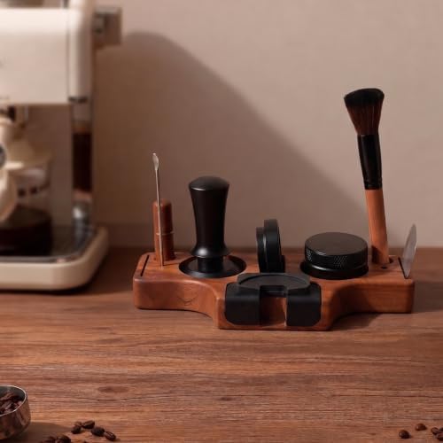 8 Pcs espresso accessories kit with Wooden Espresso Tamping Station (51mm 53mm 58mm), Espresso Machine Accessories Set: Tamper, Distributor, Dosing Ring, WDT Tool, Puck Screen, Brush & Art Pen(58mm) - Image 3