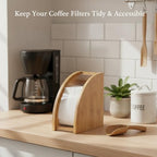 Kitchen Counter Coffee Station Organizer, Bamboo Filter Holder Box for Standard Cone or Basket Papers, Natural Wood Finish - Image 2