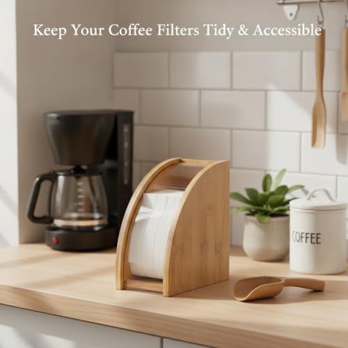Kitchen Counter Coffee Station Organizer, Bamboo Filter Holder Box for Standard Cone or Basket Papers, Natural Wood Finish - Image 2