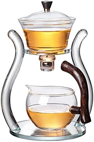 RORA Glass Teapot Set Semi Automatic Drip Rotating with Infuser Lazy Kungfu Tea pot Set (Glass) - Image 2