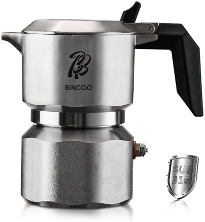 Bincoo Stove Moka Pot 2 Cups - 316 Stainless Steel Espresso Maker, Italian Moka Pot Coffee Maker for Stovetop, Three-valve Pressure, Heavy Weight Design by Bincoo