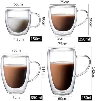 Coffee Mug 2-6pcs 150-450ML Double Wall Glass Cup Creative Insulation Drinkware Transparent Coffee Milk(3pcs,350ML with handle) - Image 6