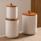 Mowtanco Embossed Ceramic Canister Set with Airtight Bamboo Lid - Image 7