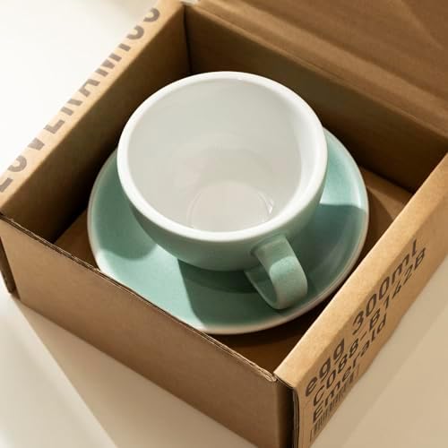 Loveramics Matt Cappuccino Cup, 10 oz Ceramic Latte Art Mug with Saucer, Thick-walled stoneware cup Set, Barista Latte Cup Set for Latte, Cappuccino, Tea - Mineral Colors (Emerald, 10OZ) - Image 3